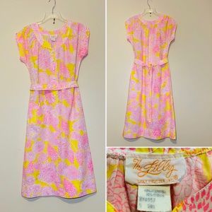 Vintage The Lilly Lilly Pulitzer Pink and Yellow Floral Cap-Sleeve Dress